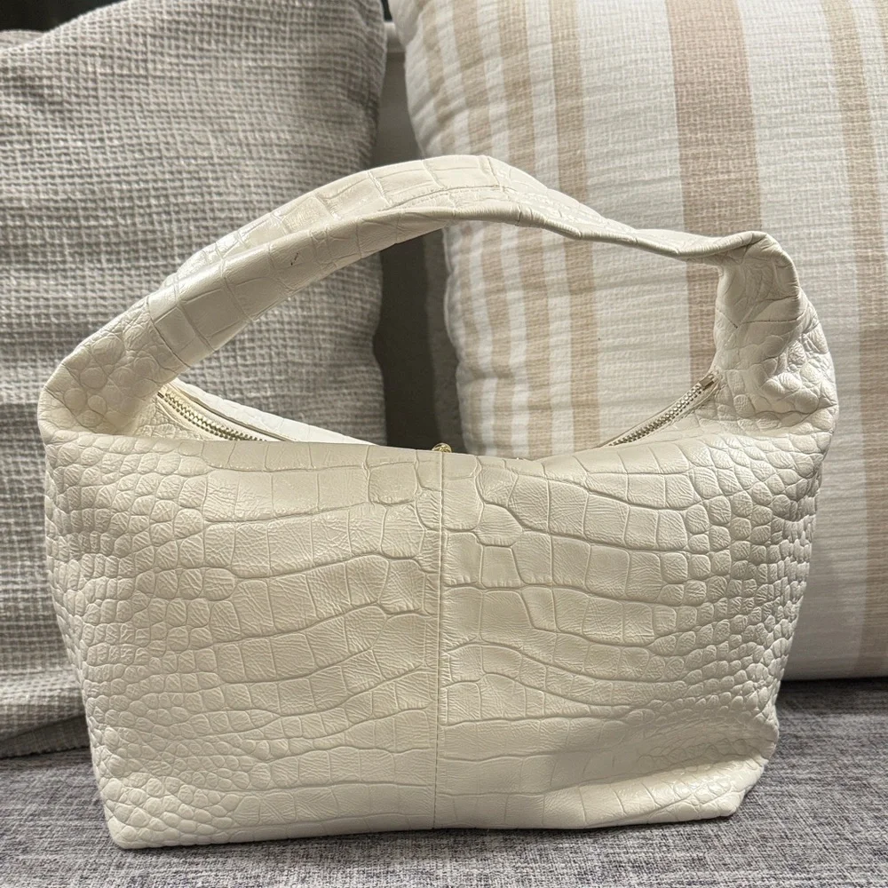 Furla Cream/ White Croc-Embossed Hobo Bag with Furla Dust Bag